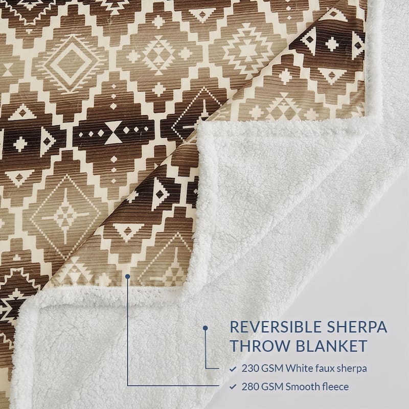 Indigo Hill by HiEnd Accents Campfire Sherpa Fleece Throw, 1PC or 3PC