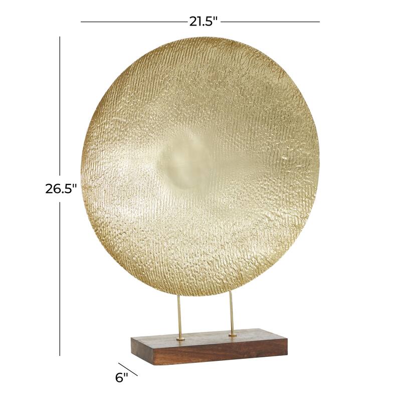 Gold Metal Plate Geometric Decorative Sculpture with Wood Stand