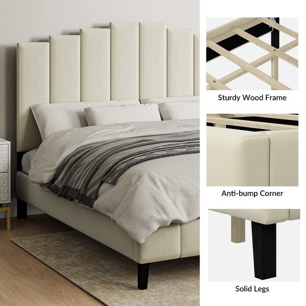 Tufted Upholstered Platform Bed with Sturdy Center Legs and