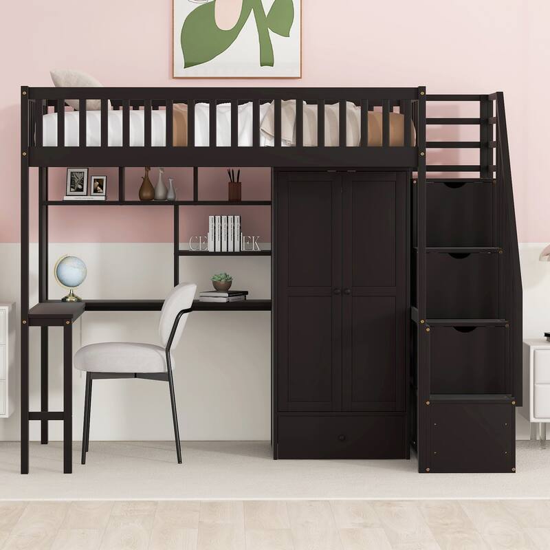 Loft Bed with Bookshelf