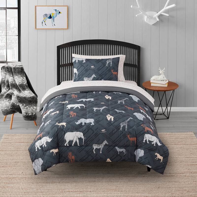 Kids Safari Bed in a Bag Comforter, Sham & Sheet Set - Twin