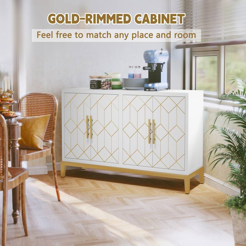 4 Doors Sideboard Buffet Cabinet with Gold Trim