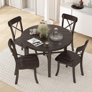Dining Room Table Set 5 Piece Kitchen Round Table Chairs Set, Espresso ...