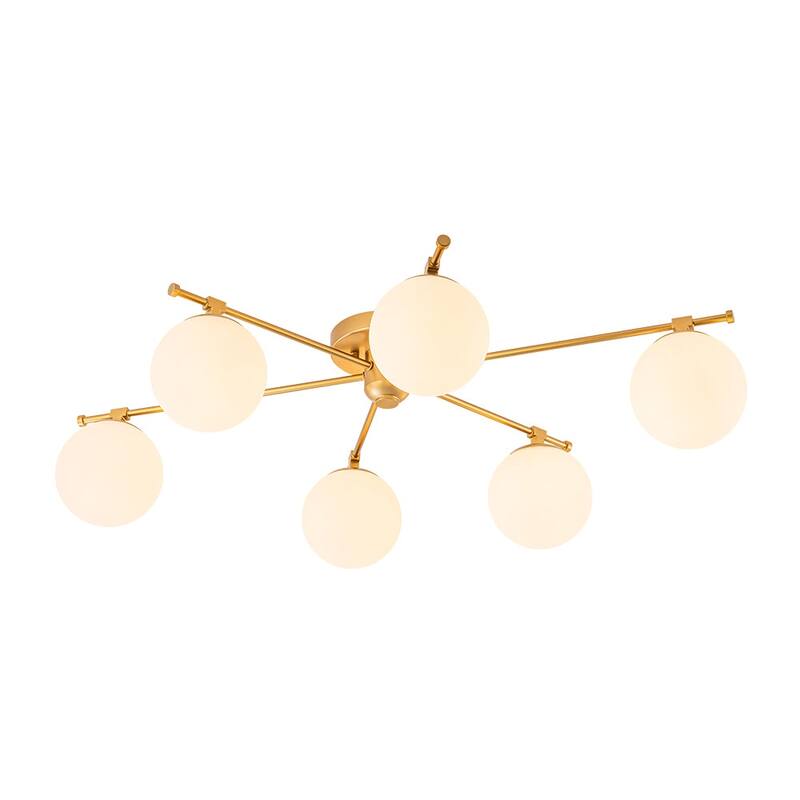 Mid-Century 6-Light Opal Glass Linear Sputnik Ceiling Light 35.4in