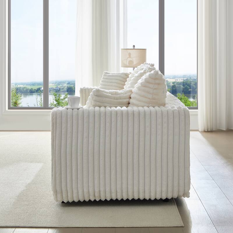 GDFStudio - Plush Corduroy 4-Seater 104.3" Deep Seat Convertible Sofa