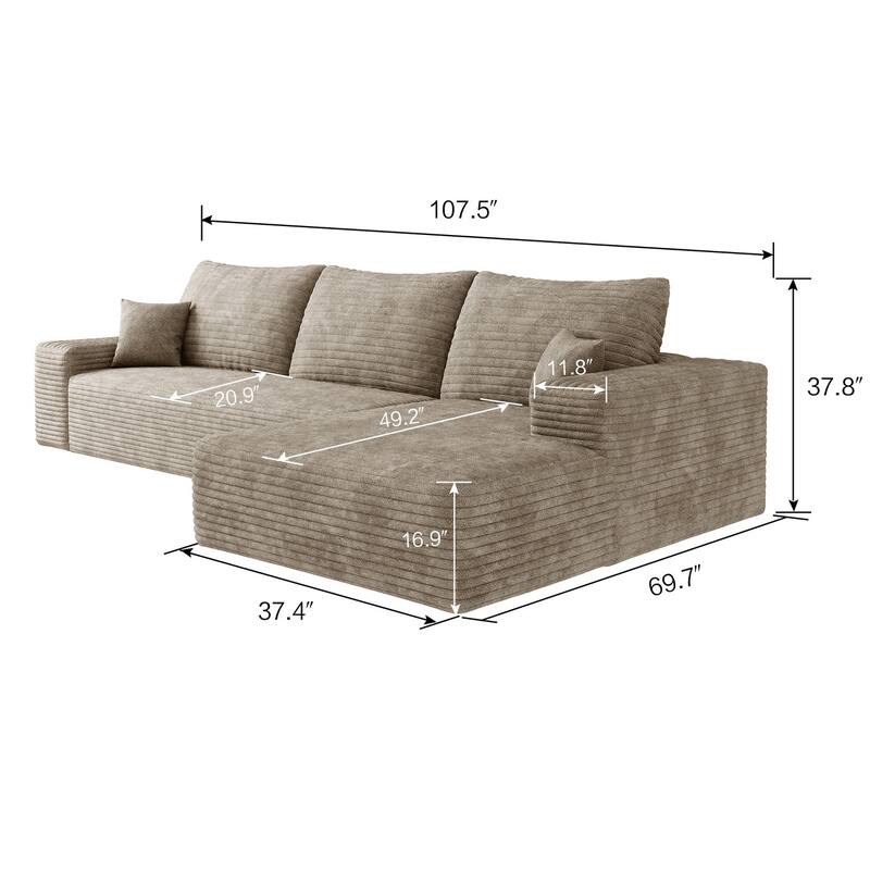 Sofa 107-in Casual Camel 3 -seater Right Reclining Sectional - 8' x 10'