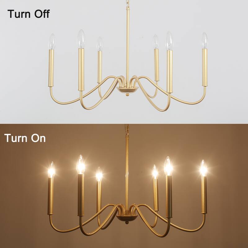 25.59'' W 6-Light Simple Candle Chandelier, Industrial Chandelier, Traditional Metal Ceiling Light for Dining Living Room