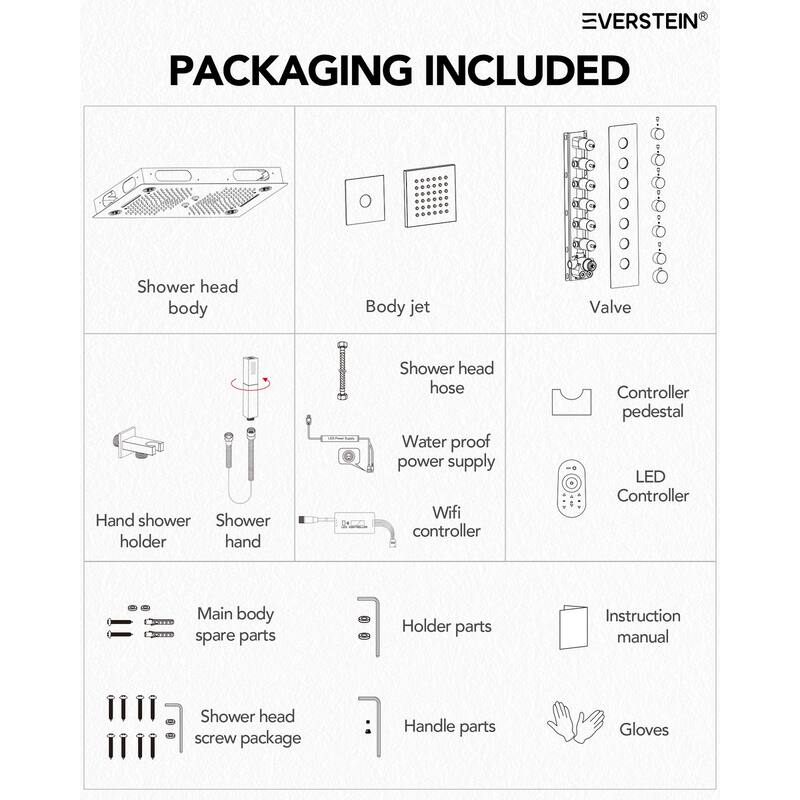 Shower Faucet System 28"*16" Ceiling Mount Shower Head with 4 Spray Mode Body Jets Handheld Spray LUXURY LED