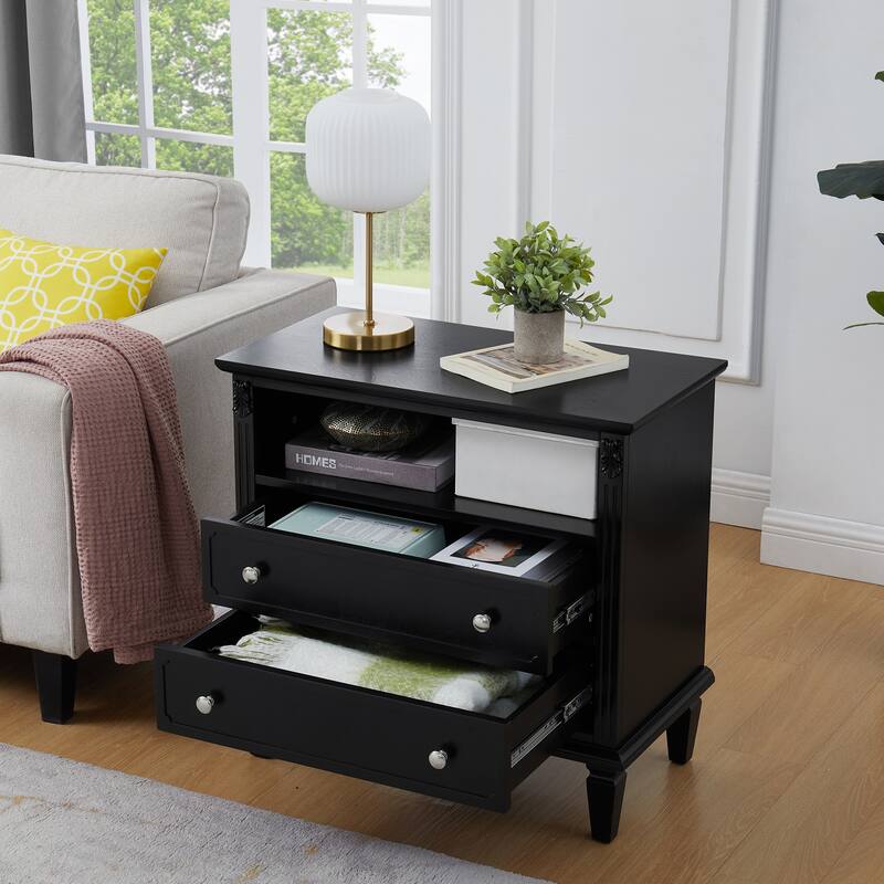 Open Space And 2 Drawers Dresser Nightstand With Charging Station, Farmhouse End Table With Usb Ports And Outlets