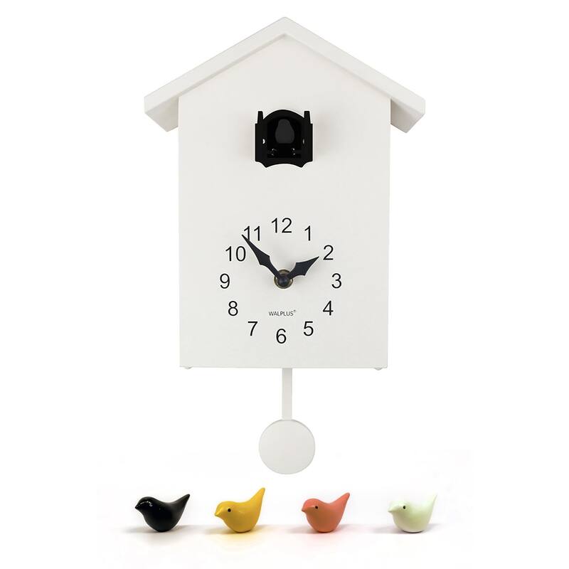 Walplus White Minimalist Cuckoo Clock Colorful Window 4 Changeable Birds