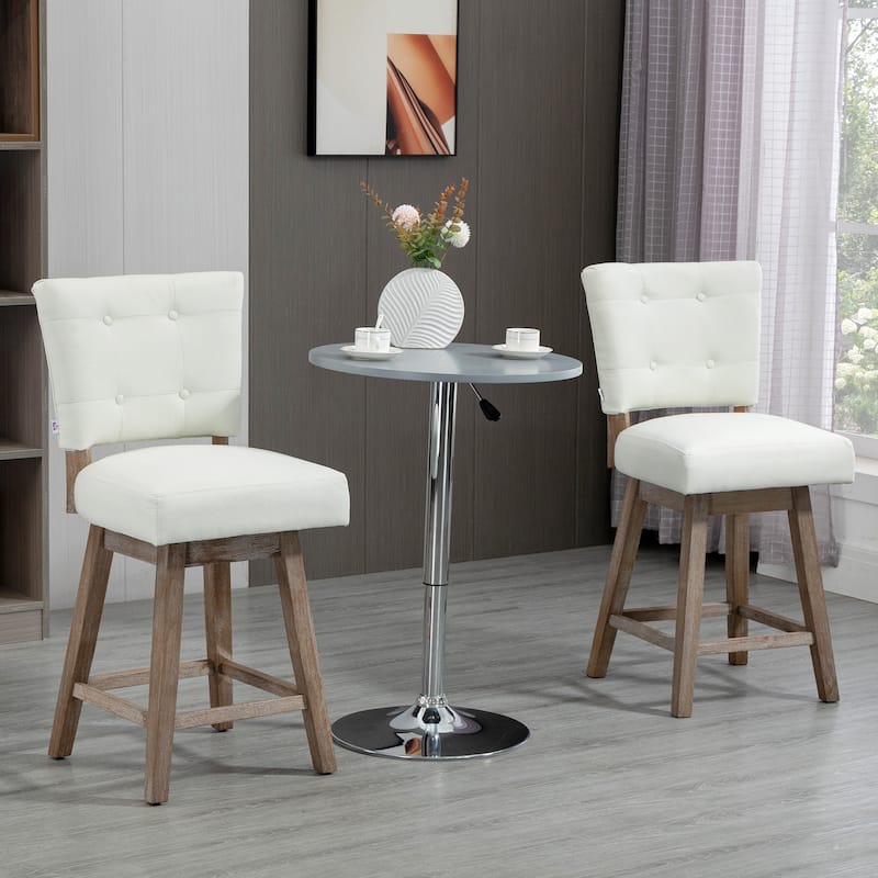 HOMCOM Swivel Bar Stools Set of 2, Fabric Tufted Counter Height Bar Stools with Rubber Wood Legs and Footrest for Dining Room