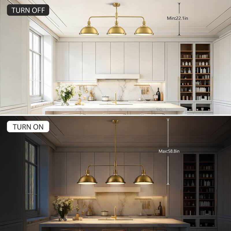 3-Light Farmhouse 3-Light Dome Chandelier Metal Pendant Light
