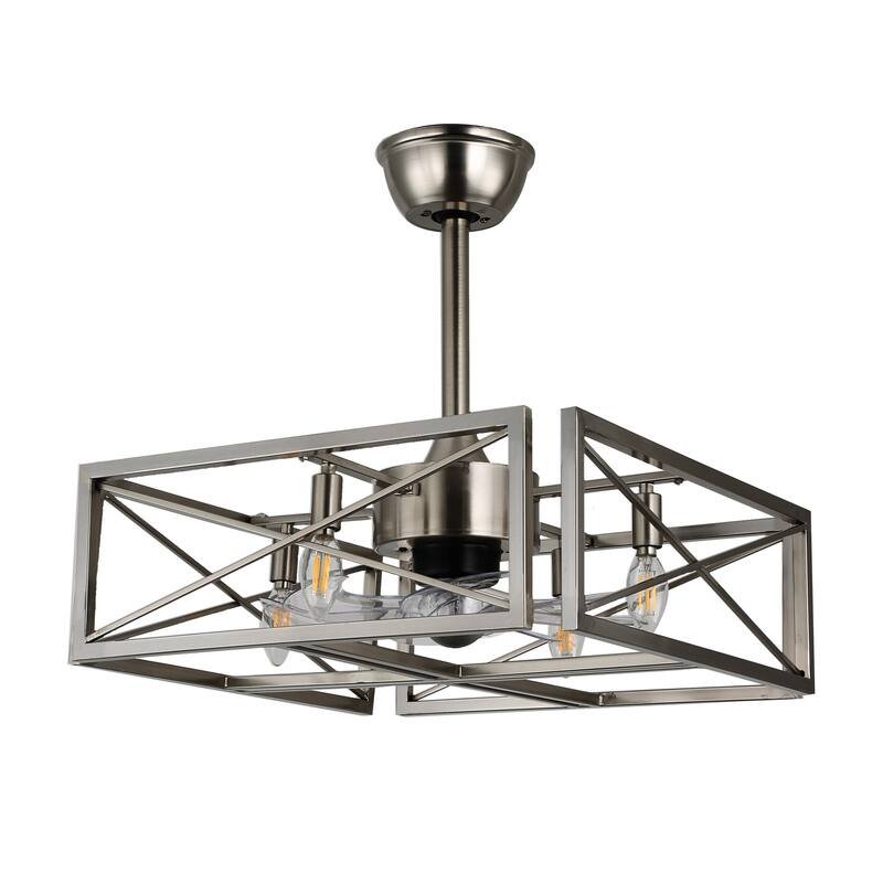 Oaks Aura 20in. Modern Industrial Nickel Low Profile Ceiling Fan with Light, Flush Mount Ceiling Fan with Remote for Bedroom