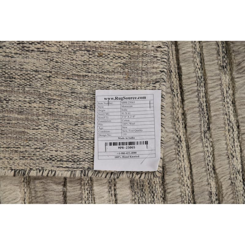 Moroccan Oriental Accent Rug Handmade Stripe Wool Carpet - 2'0"x 3'0"