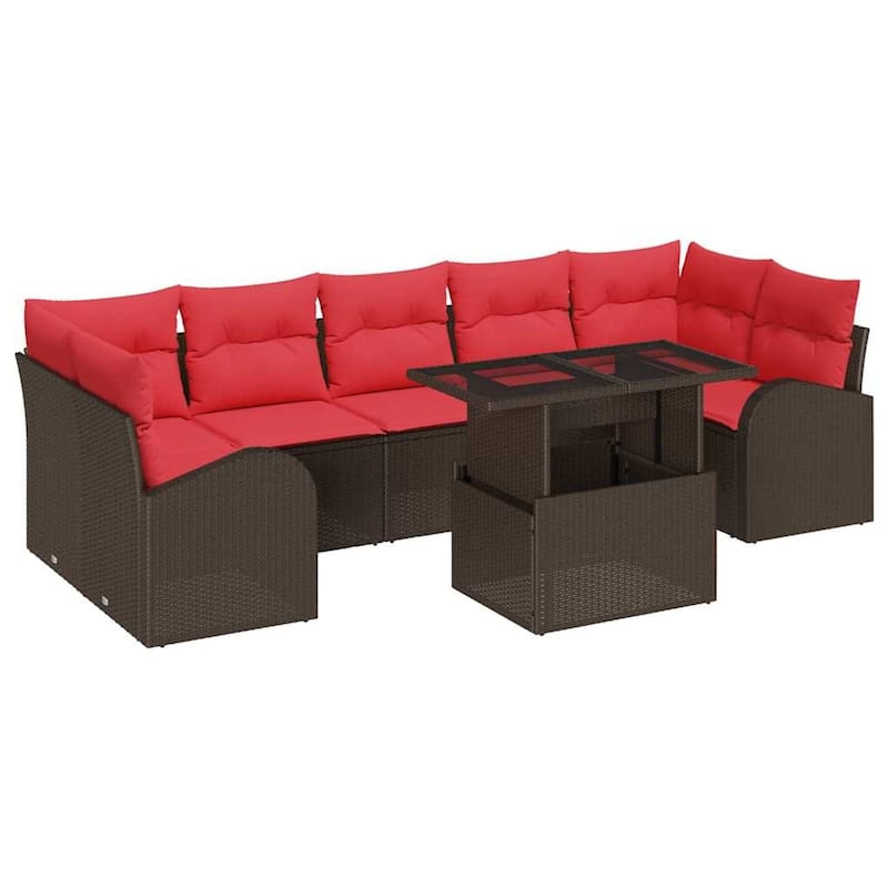 vidaXL 8 Garden Sofa Set with Cushions Black/Brown/Grey Poly Rattan - 113.8 x 48.8 x 27.2
