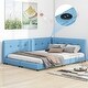 preview thumbnail 2 of 7, Queen Size Upholstered Platform Bed with USB Ports, Sturdy Wood Frame, Blue