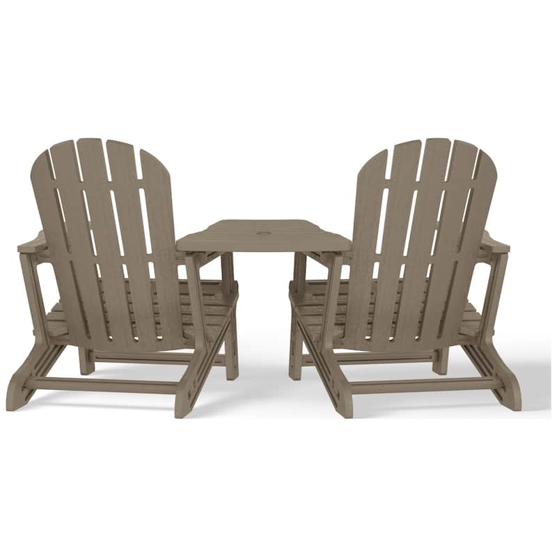 Polytrends Coastline Outdoor Poly Adirondack Chair Set with Connecting Tray & Cup Holder