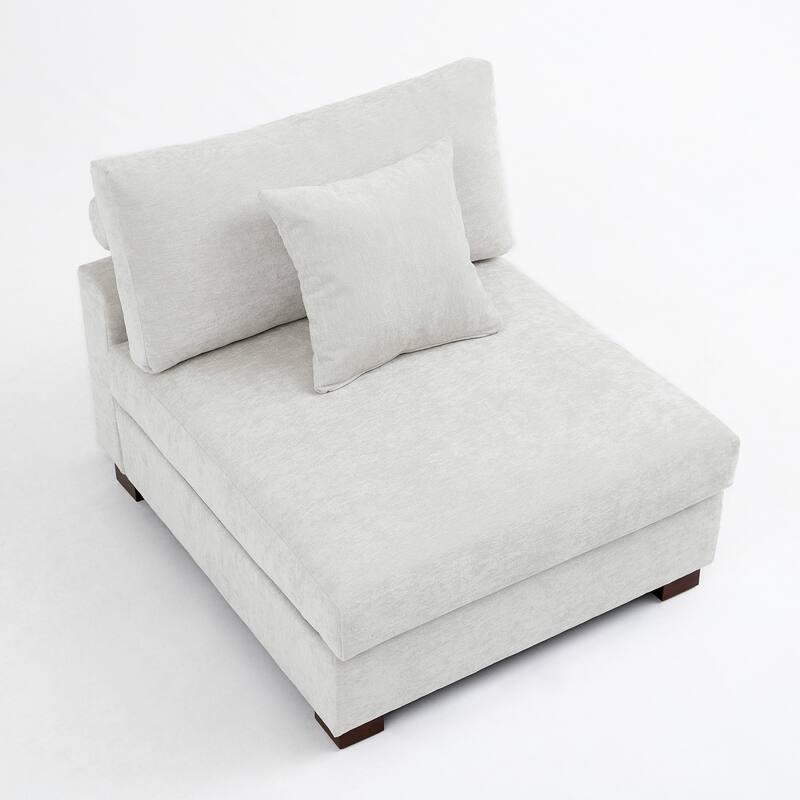 Plush Chenille Single Modular Sectional Sofa Chaise with Pillows