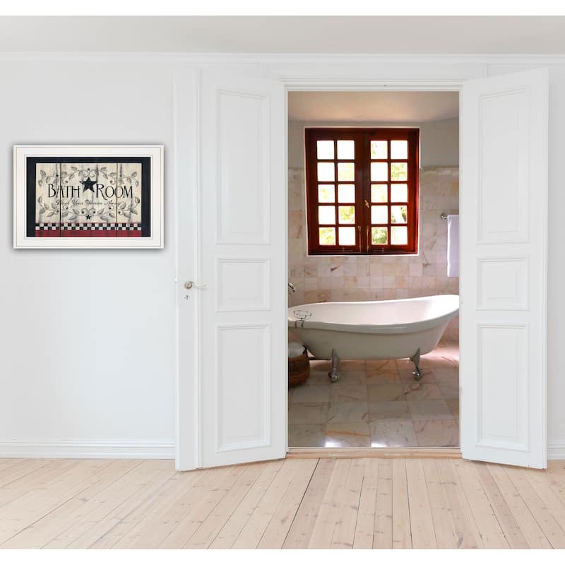 TrendyDecor4U Contemporary "Bathroom" Framed Print Wall Art by Linda Spivey