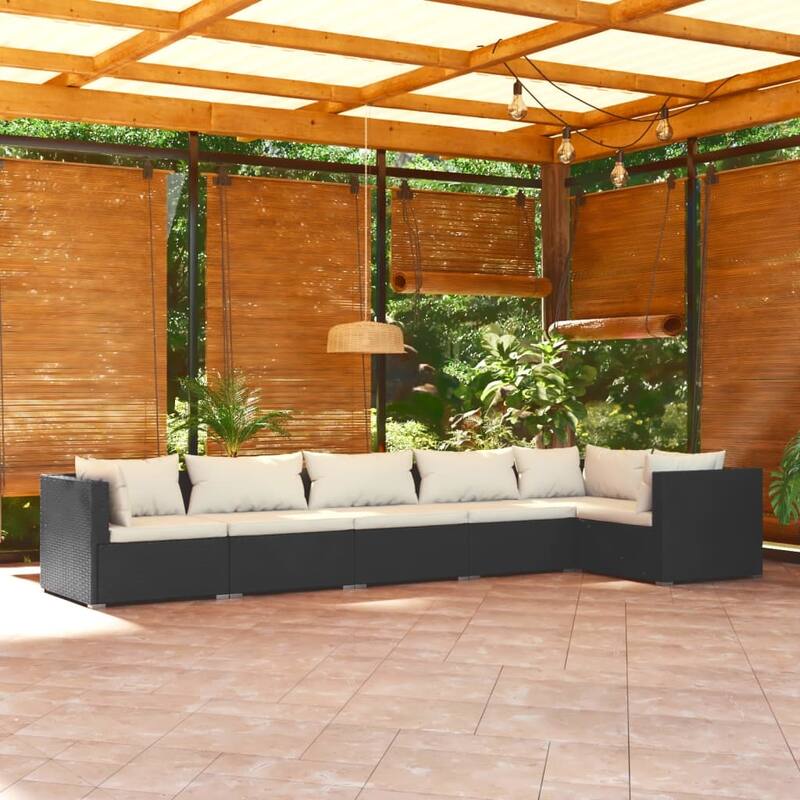 vidaXL Patio Lounge Set Outdoor Sectional Sofa Set Table Garden Poly Rattan - Cream 6 Piece