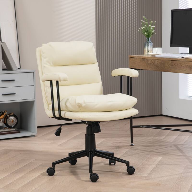 PU Leather Office Chair with Swivel Wheels, Ergonomic 360 Degree Swivel Seat, Upholstered Chair with Adjustable Height - N/A