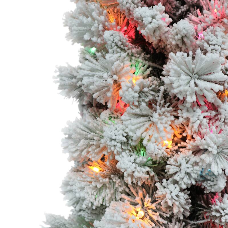 Puleo International 6.5 ft. Pre-lit Flocked Portland Pine Pencil Artificial Christmas Tree