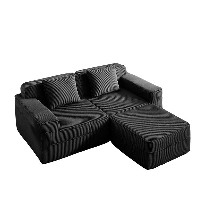 GDFStudio - Corduroy Modular 2-Seater 81.1" L-Shaped Cloud Sectional Loveseat Sofa with Ottoman