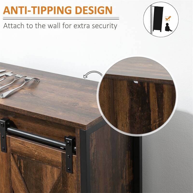 Kitchen Buffet Cabinet with Sliding Barn Doors and Adjustable Shelves