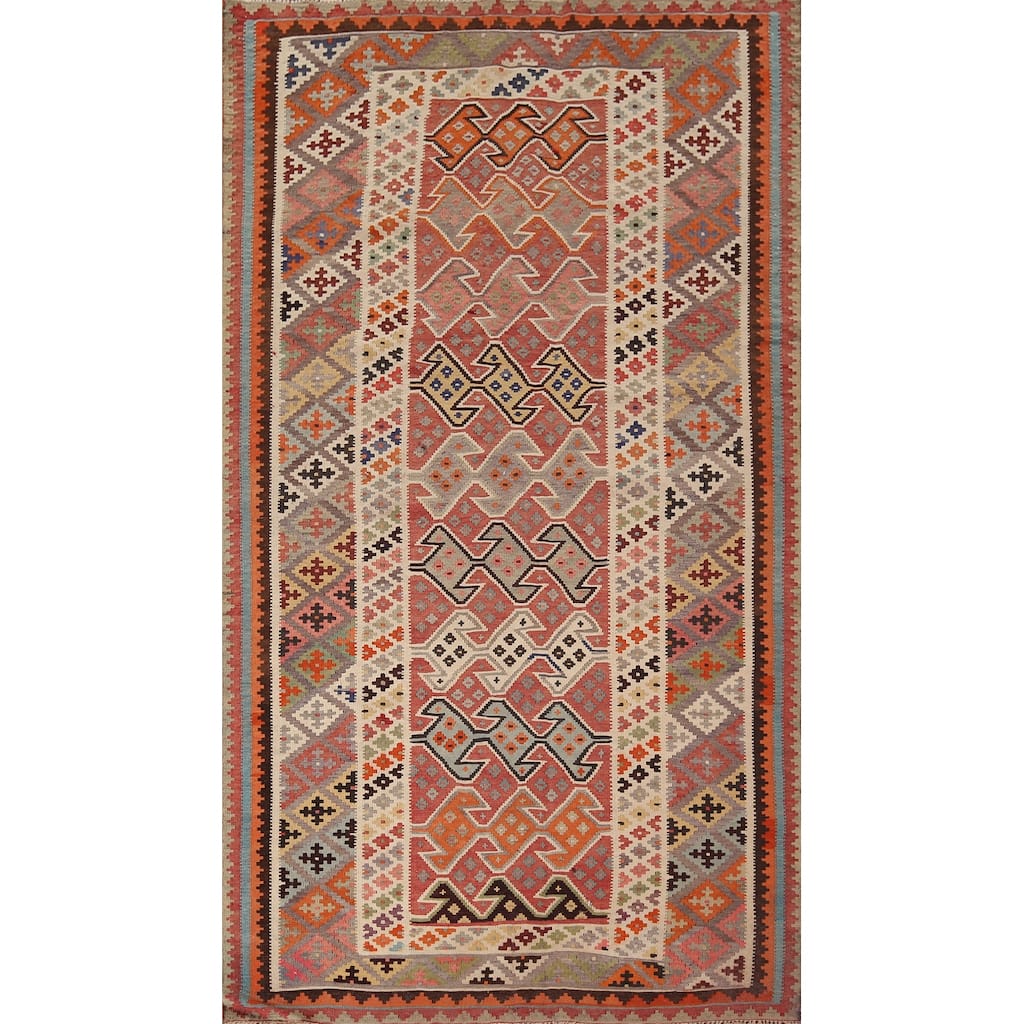 Geometric Kilim Qashqai Persian Area Rug Hand-Woven Tribal Wool Carpet - 5'5"x 9'8"