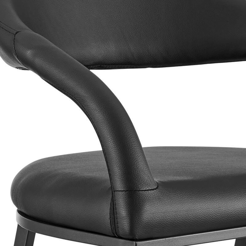 Faux Leather Counter Height Bar Chair with Arms, Bucket Seat and Matte Black Iron Frame