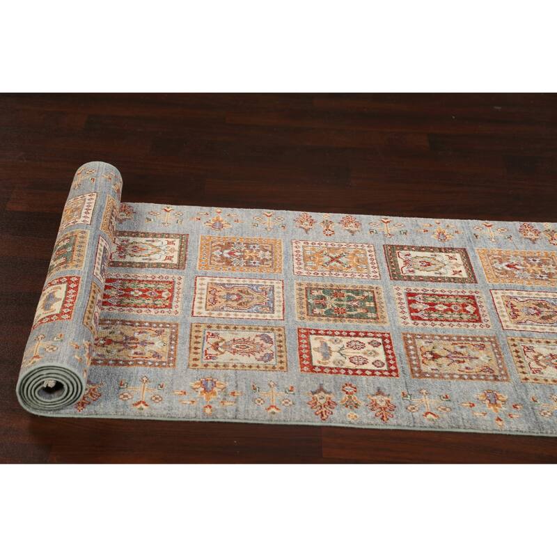 Traditional Garden Design Kazak Oriental Wool Runner Rug Hand-knotted - 2'9" x 10'5"