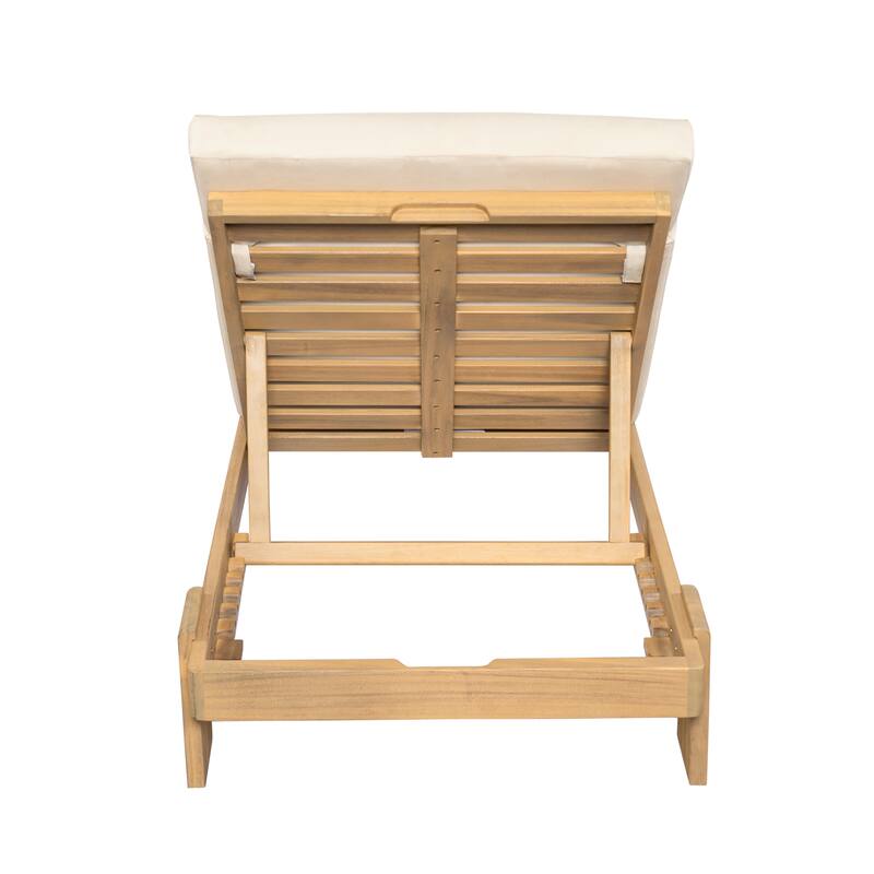 Christopher Knight Home - Iran Outdoor Patio Acacia Wood 6-Position Adjustable Chaise Lounge Set with Water-Resistant Cushion