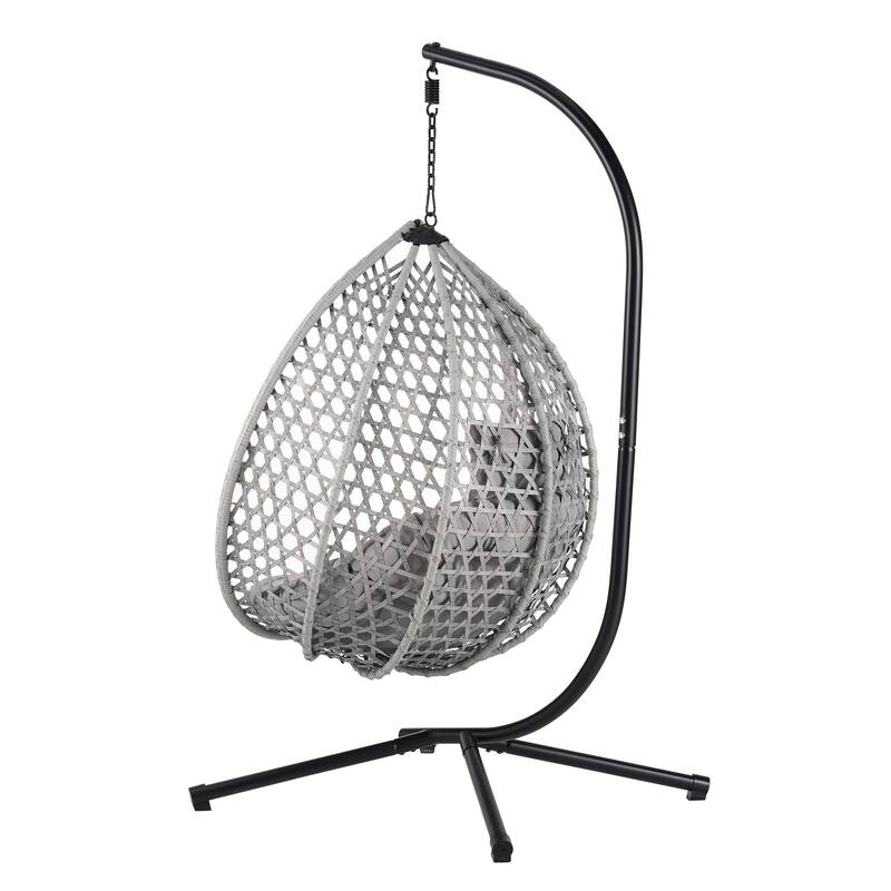 Versatile Egg Chair for Indoor and Outdoor Use, PE Rattan Patio Swing Hanging Chair with Stand and Cushion