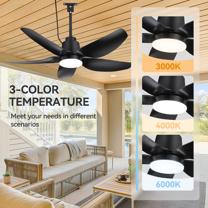 42"/52" Waterproof 5-Blade Outdoor Ceiling Fan with LED Light and Remote