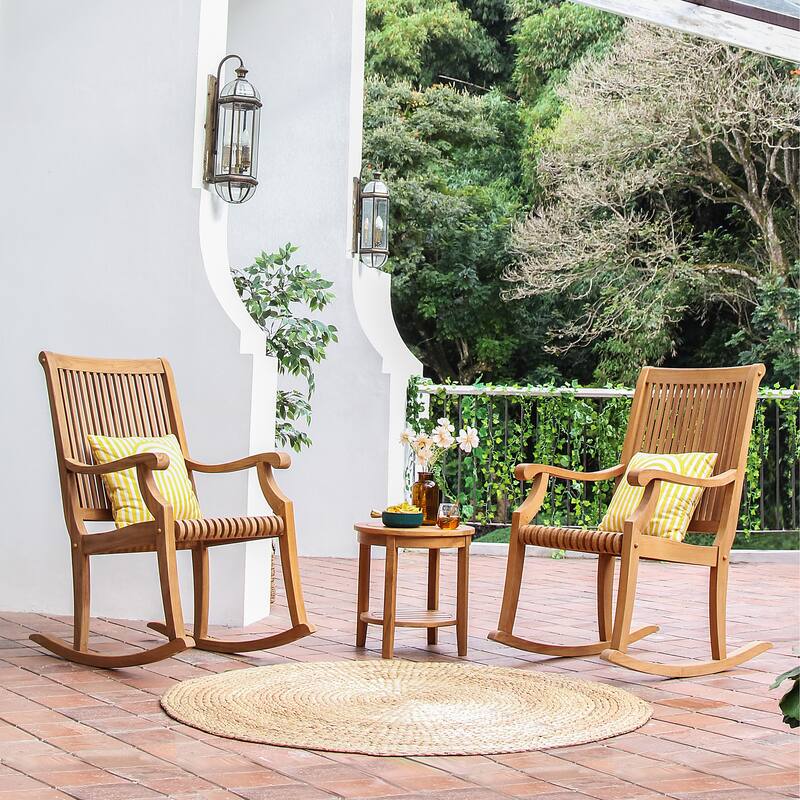 Cambridge Casual Chara 3-piece Teak Outdoor Rocking Chair Chat Set - Natural Teak