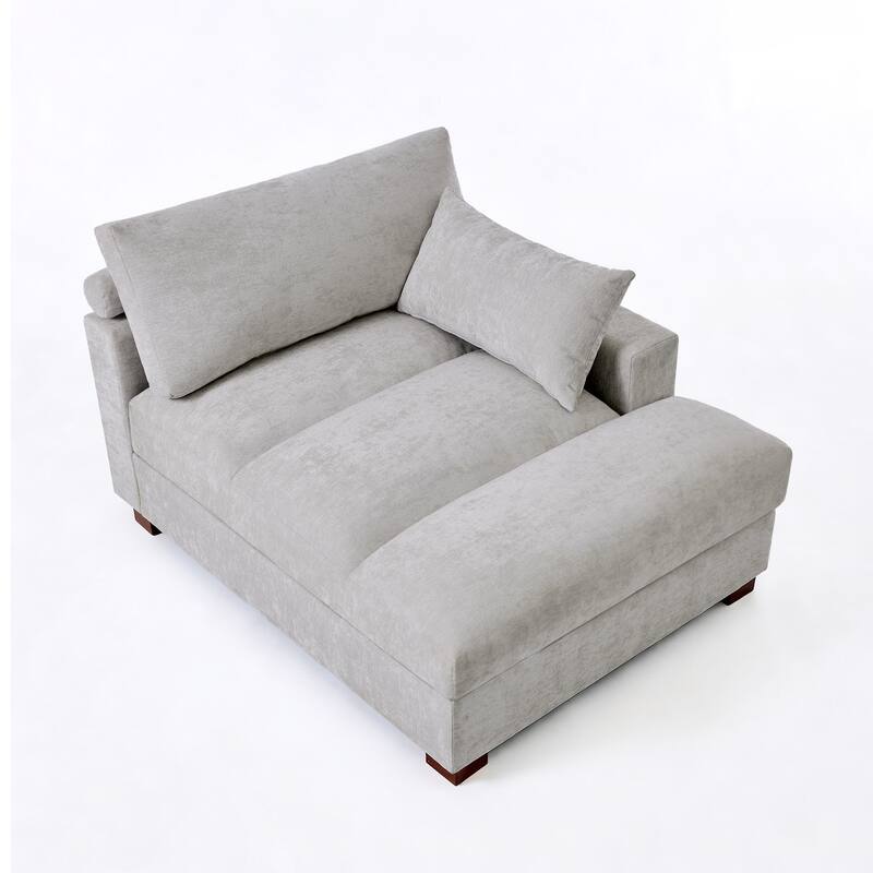 Mid-Century Chenille Adjustable Headrest Chaise Lounge Sofa