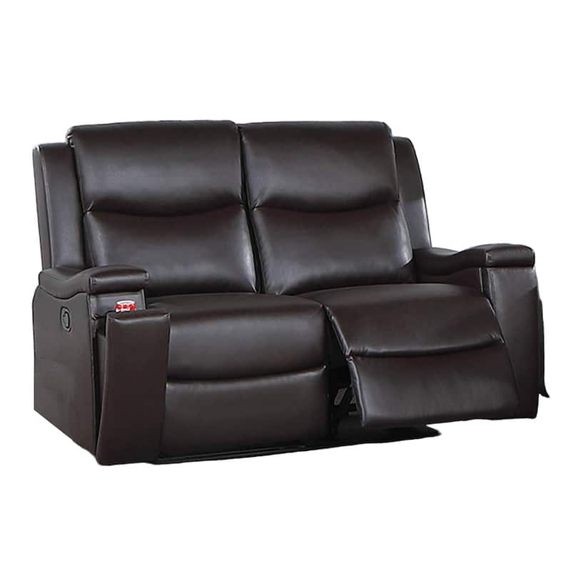 Renna Loveseat Manual Recliner, Cupholder, Brown Faux Leather 59 Inch