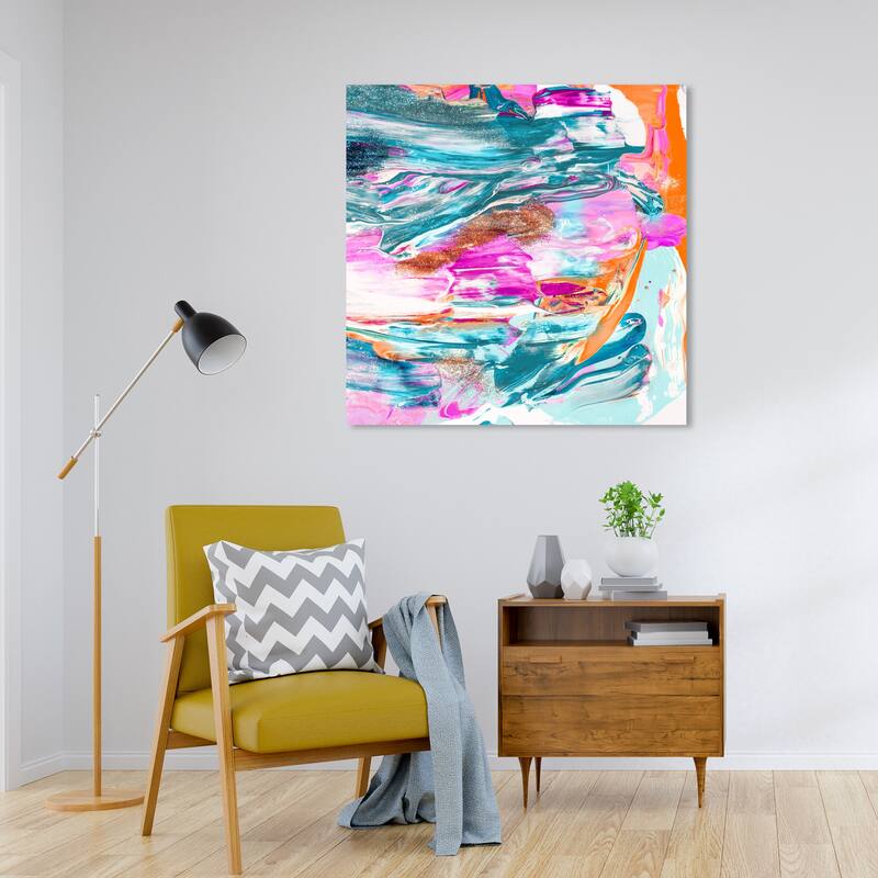 Wynwood Studio Abstract Jelly Be Marvelous Blue and Neon Pink Glam Wall Art Canvas Print - 30 x 30