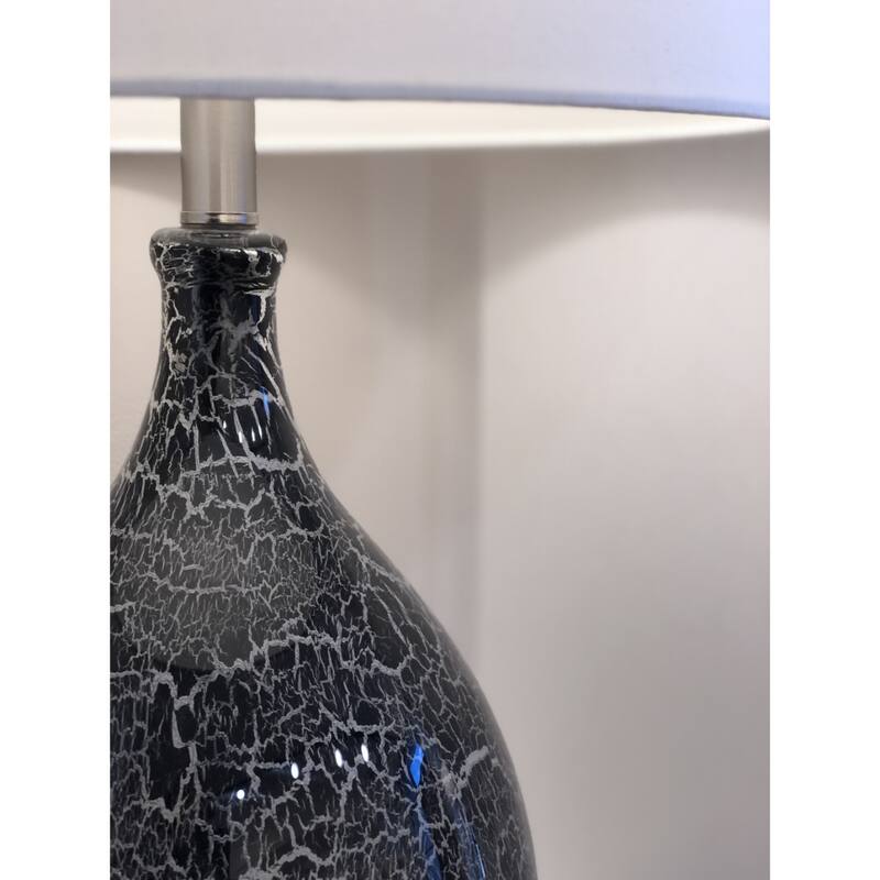 Set of 2 Modern Grey Glass Table Lamps with White Linen Empire Shade and Geometric Base - 28”H x 6”W x 6”D