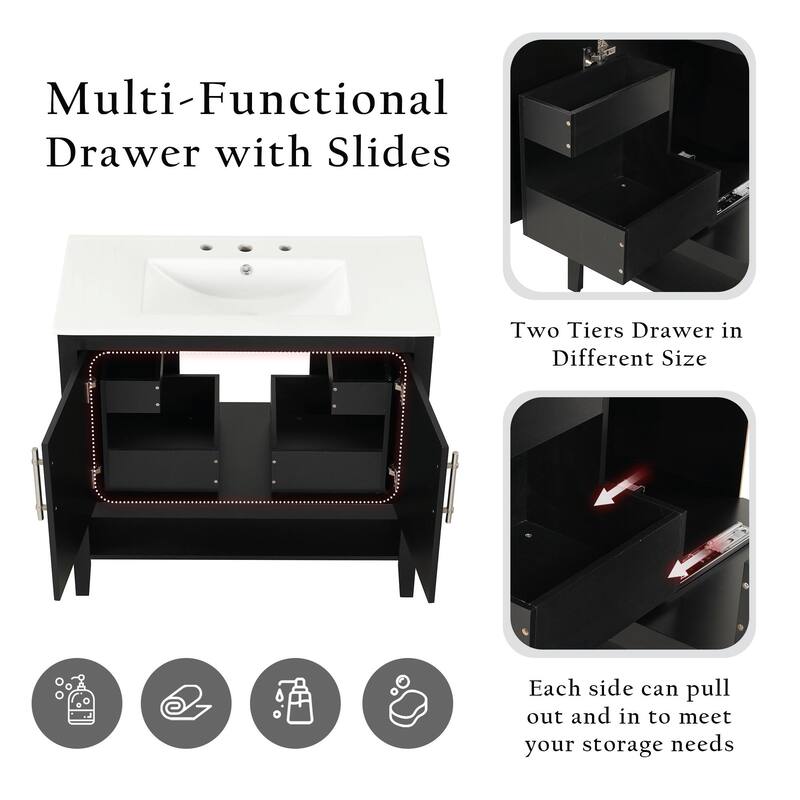 36" Bathroom Vanity with Sink, Multi-functional Cabinet
