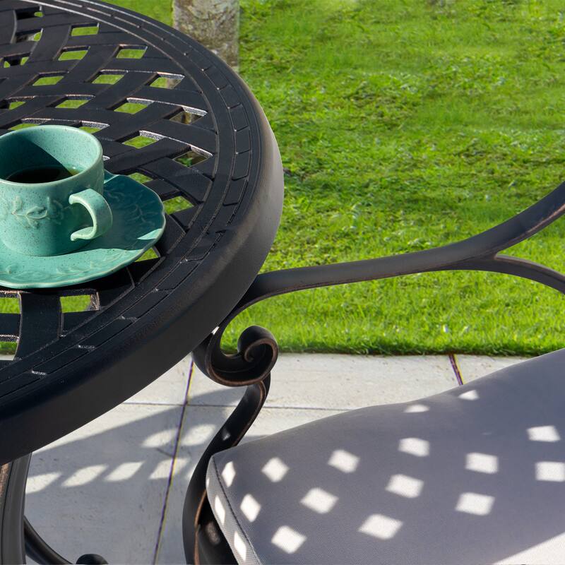 Outdoor 2-Person Cast Aluminum Bistro Set with Umbrella Hole