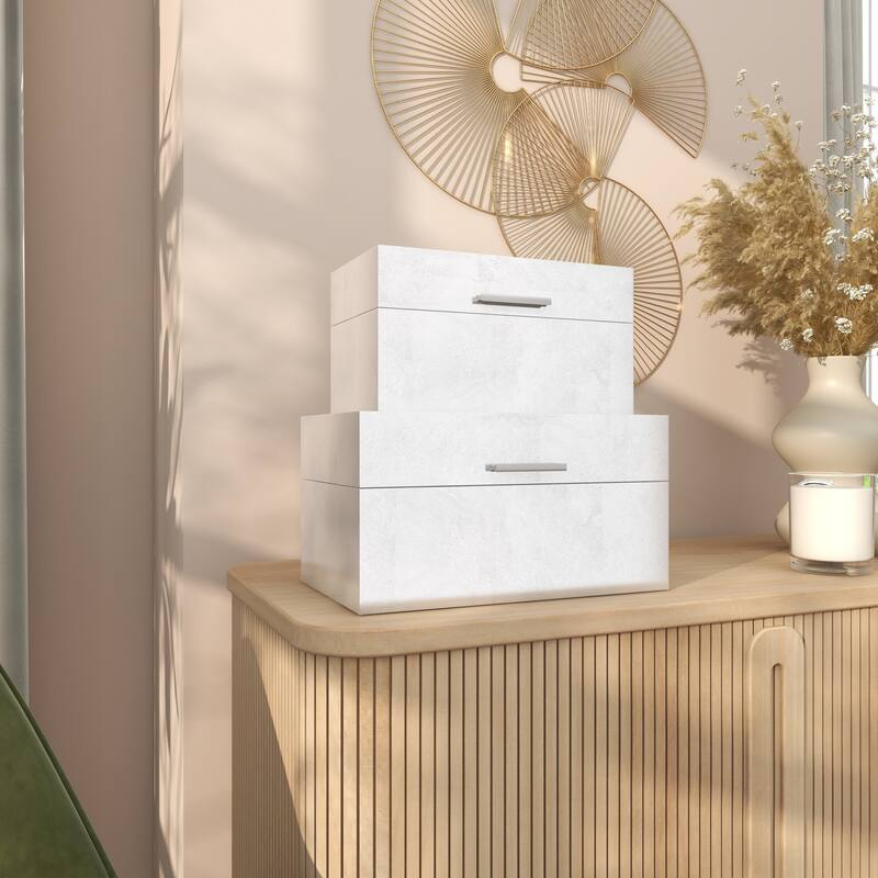 Wooden Decorative Box with Textured Foiled Exterior - Set of 2 Gold or Silver - CosmoLiving by Cosmopolitan