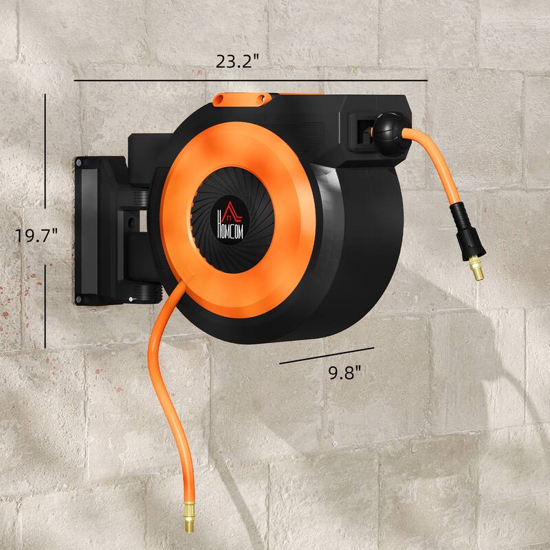 HOMCOM Retractable Air Hose Reel, Auto Rewind Air Compressor Hose Reel with Swivel Bracket - Black