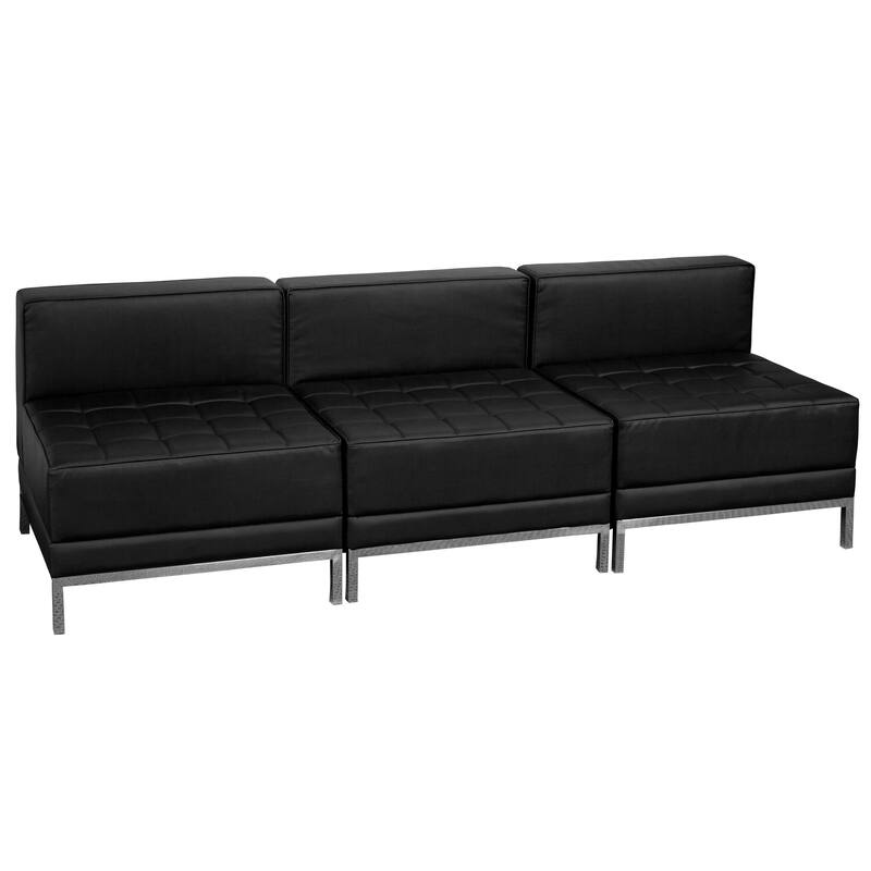 3 Piece LeatherSoft Modular Lounge Set with Taut Back and Seat - 84"W x 28.75"D x 27.25"H - Black - 3 Piece