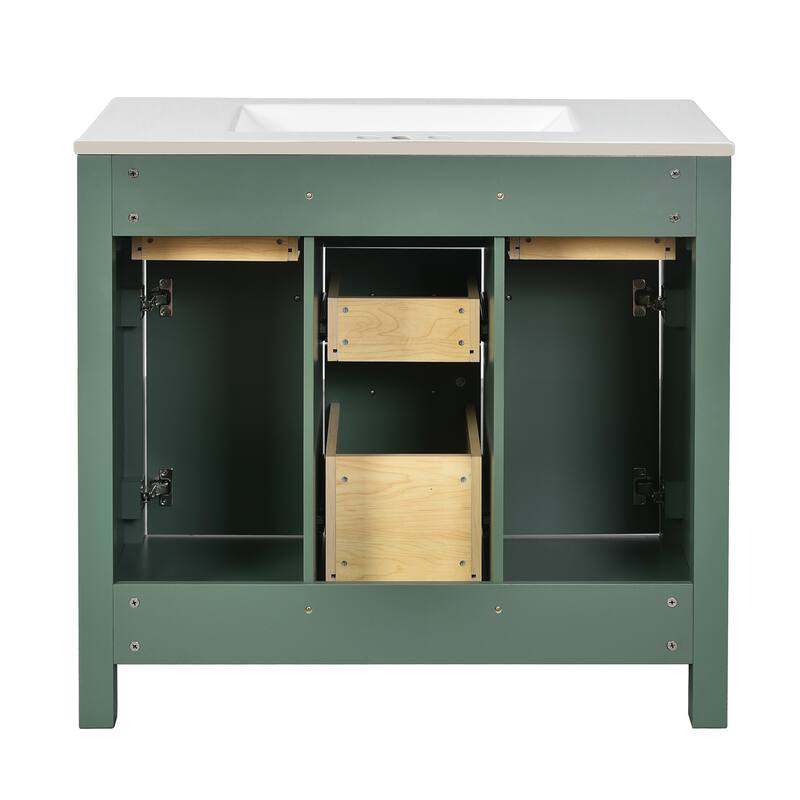 36'' Storage Cabinet for Bathroom Vanity with Ceramic Sink, 4 Drawers, 2 Cabinets and Gold Metal Handles, Freestanding Cabinet