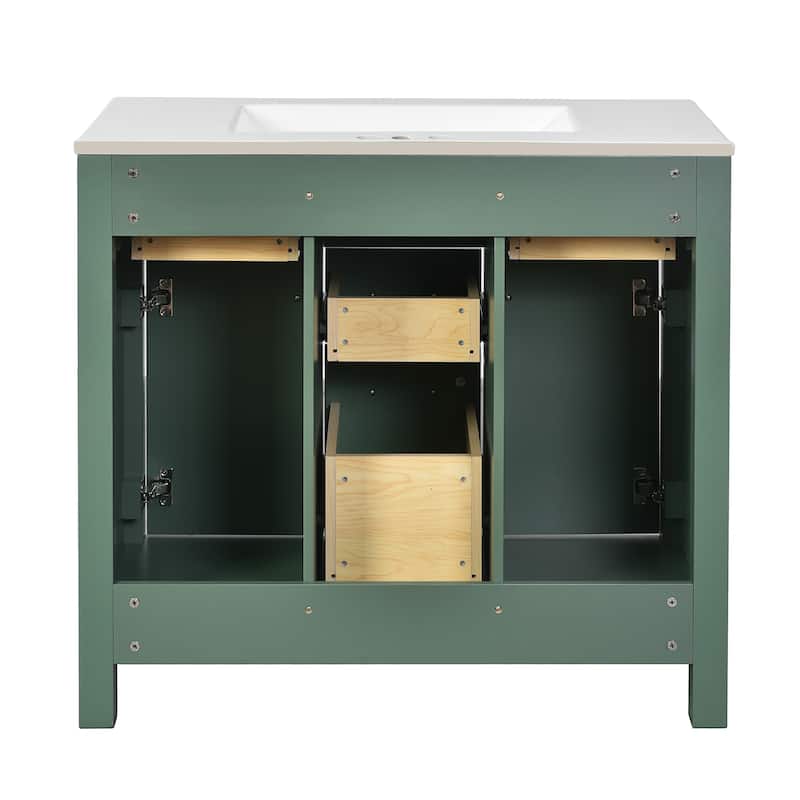 Roomfitters 72" Freestanding Bathroom Vanity with Ceramic Sink, Solid Wood Storage Cabinet with Drawers and Doors