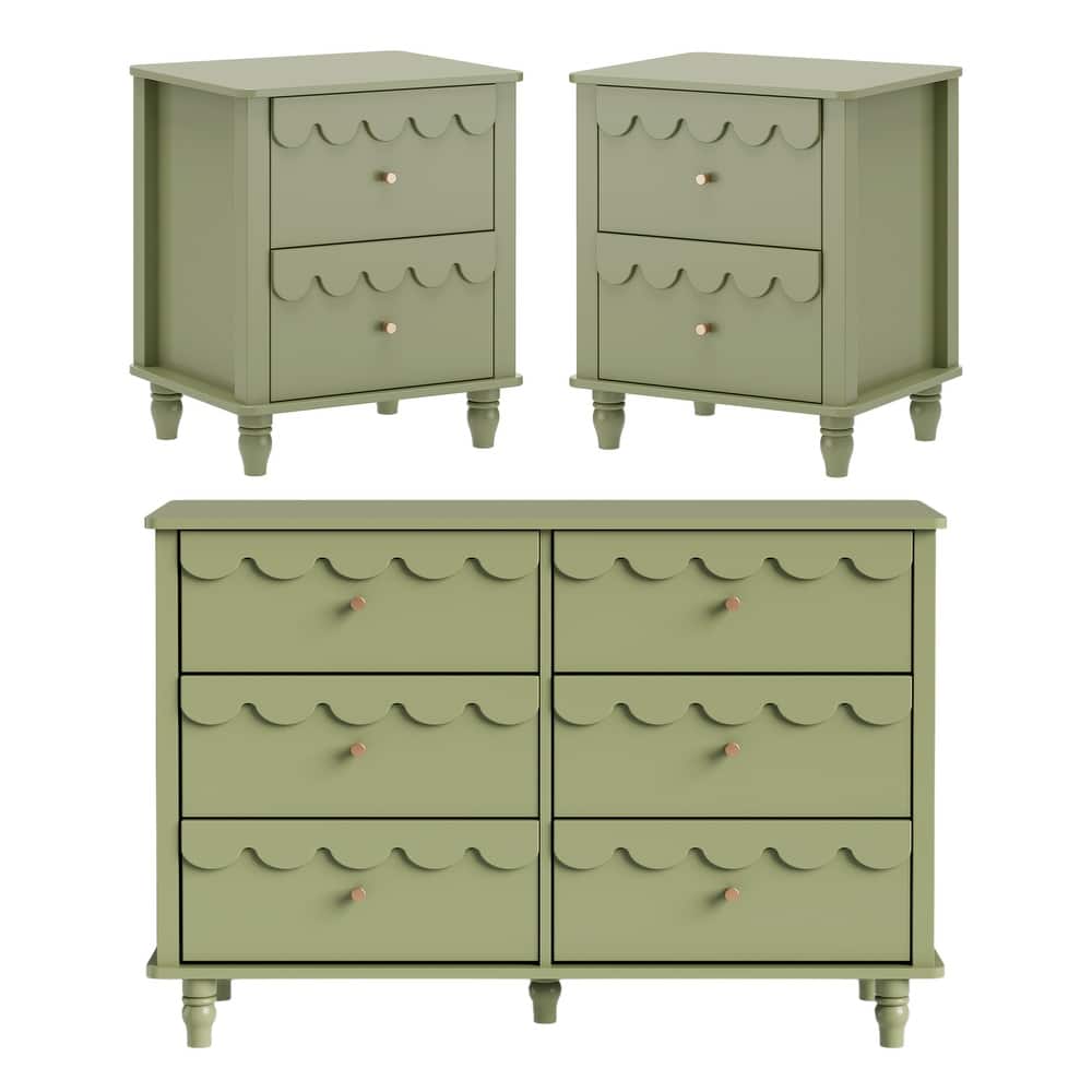 Lace Trim 6-Drawer Dresser with Nightstand Kids' Bedroom Dream Storage