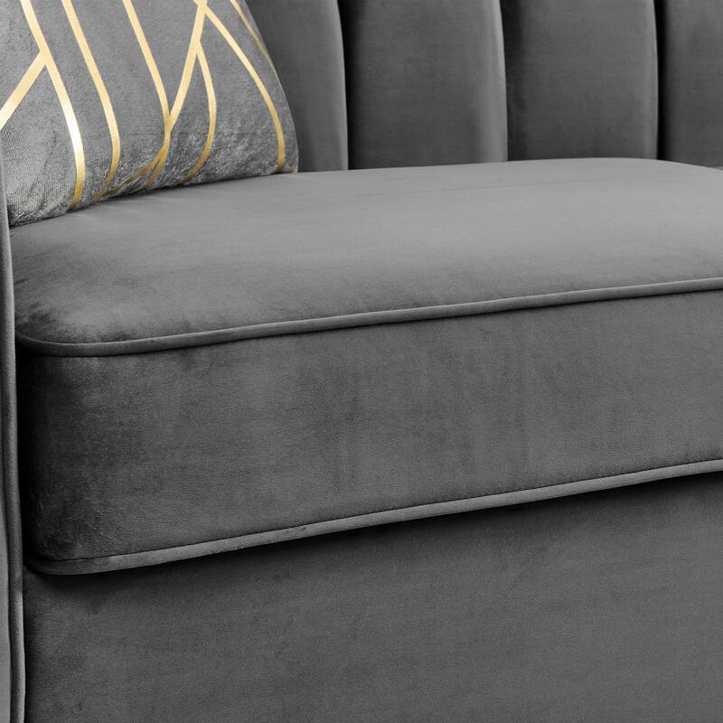 Velvet Chesterfield 3 Seater Sofa, Button Tufted Upholstered Sofa, Lounge Sofa with Stainless Steel Accents & Metal Legs