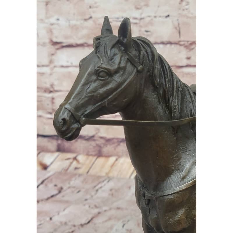 Bronze Explorer On Imitative Horseback – Detailed Historical Sculpture On Marble Base