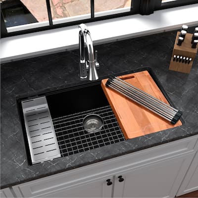 Karran Undermount 32.5 in. Large Single Bowl Quartz Workstation Kitchen Sink